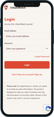 UrbanWatch login on iPhone